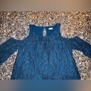 Hollister Deep Ocean Navy Lacey Cold/Exposed Shoulders Blouse